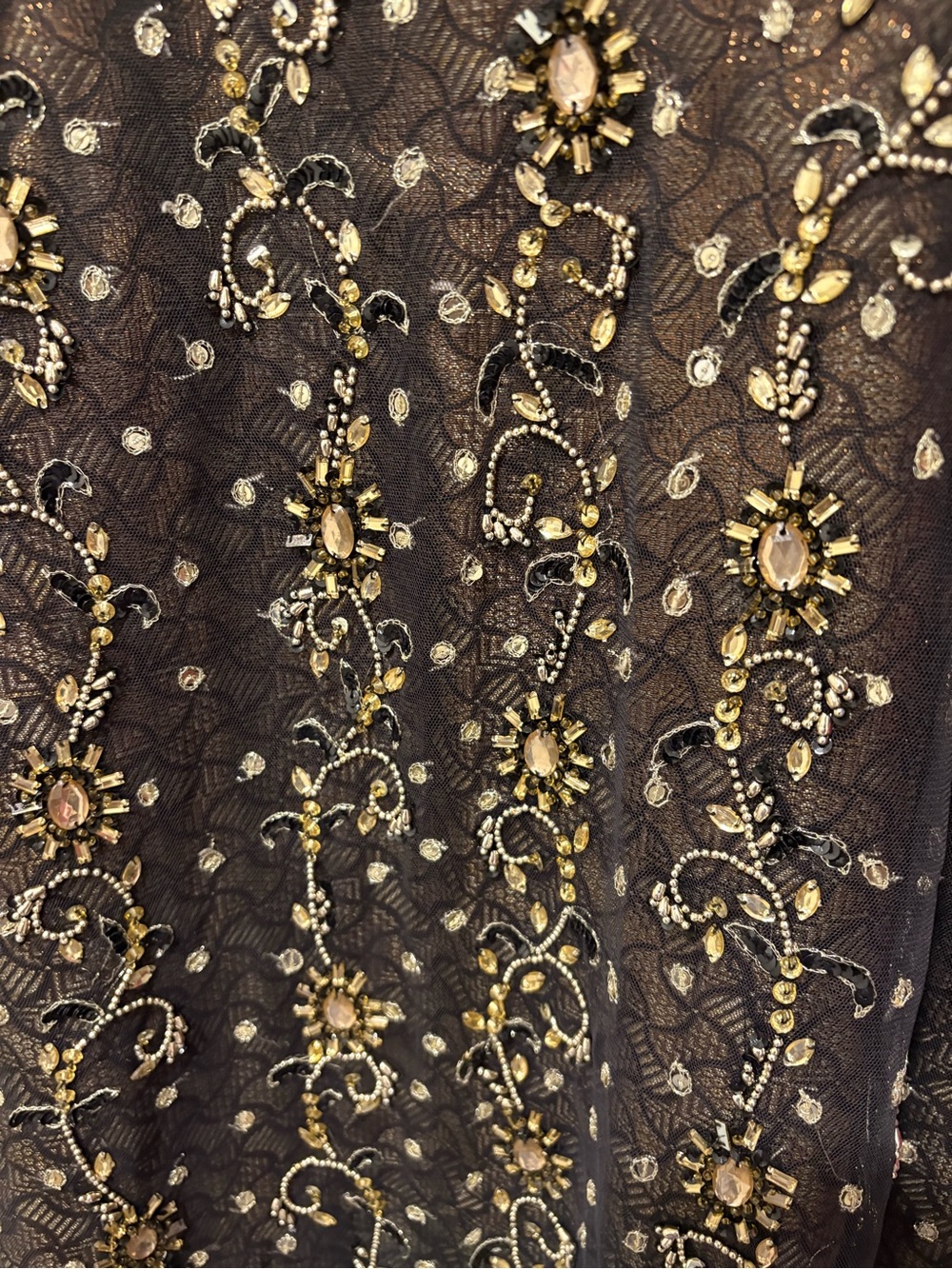 Embellished Black Lace Evening Dress with Gold Beading - Picture 9 of 10